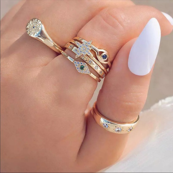 happy go zoe Jewelry - Evil Eye Gold Boho Ring Set